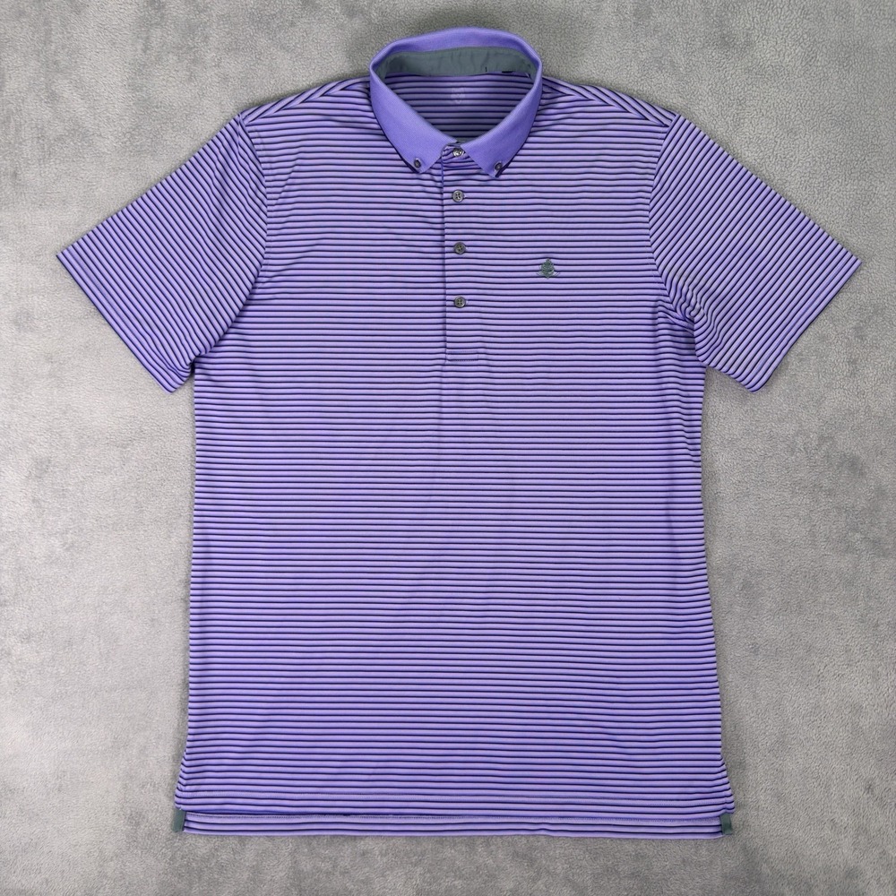 Grayson Shirt Mens Large Purple Striped Short Sleeve Polo Collar Logo Stretch